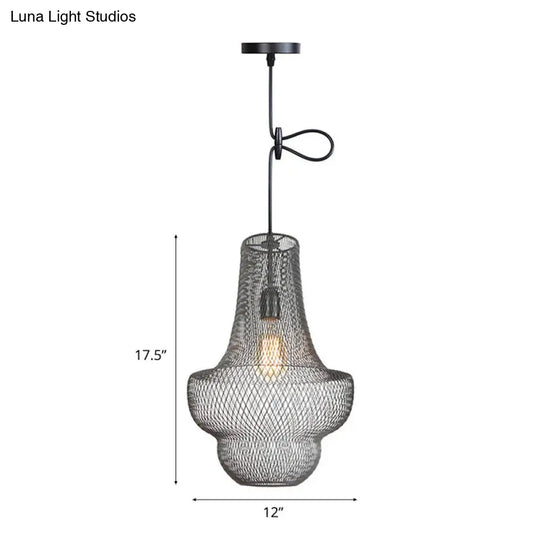 Industrial Black Mesh Cage Pendant Light - Modern Dining Room Hanging Lamp