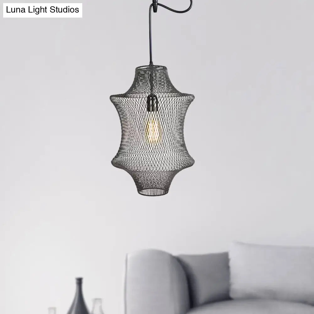 Industrial Black Mesh Cage Pendant Light - Modern Dining Room Hanging Lamp