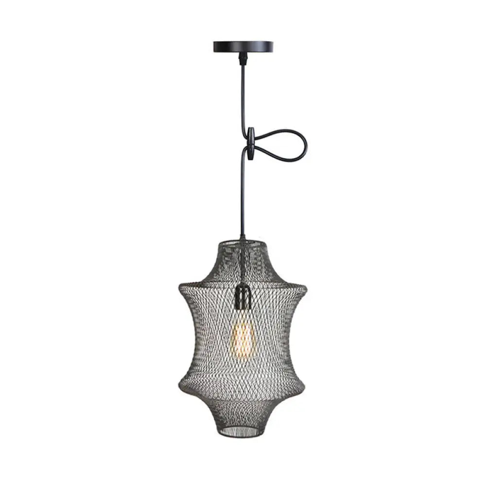 Industrial Black Mesh Cage Pendant Light - Modern Metal Hanging Lamp For Dining Room / E