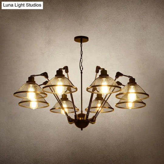 Industrial Black Mesh Chandelier - 6/8 Light Iron Pendant