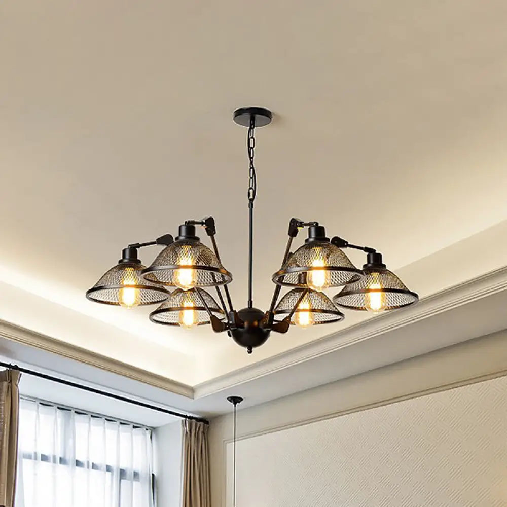 Industrial Black Mesh Chandelier - 6/8 Light Iron Pendant 6 /