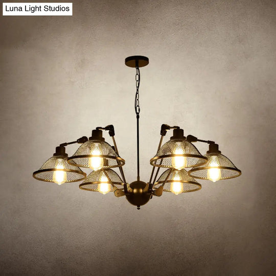 Industrial Black Mesh Chandelier - 6/8 Light Iron Pendant