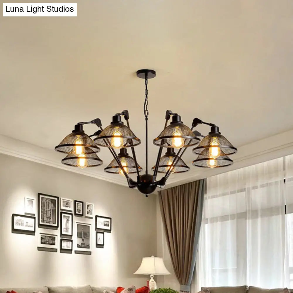 Industrial Black Mesh Chandelier - 6/8 Light Iron Pendant