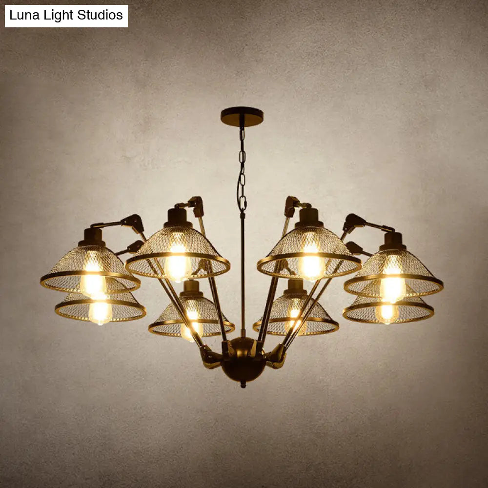 Industrial Black Finish Dome Mesh Chandelier - 6/8 Lights Iron Pendant