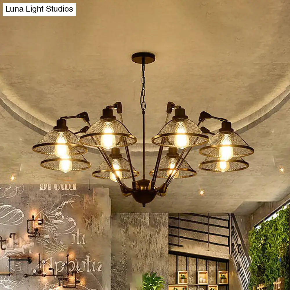 Industrial Black Finish Dome Mesh Chandelier - 6/8 Lights Iron Pendant 8 /