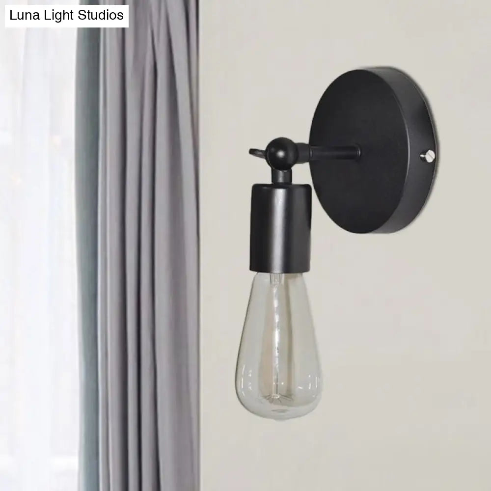 Industrial Black Metal Angled Sconce With Exposed Bulb - Perfect For Living Rooms