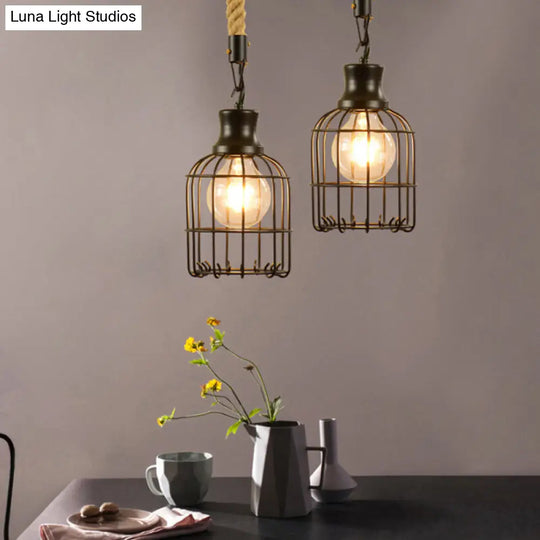 Industrial Metal Bird Cage Pendant Lamp - Black 1-Light Ceiling For Table