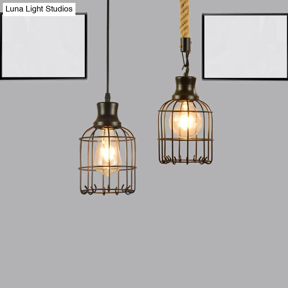 Industrial Metal Bird Cage Pendant Lamp - Black 1-Light Ceiling For Table / A