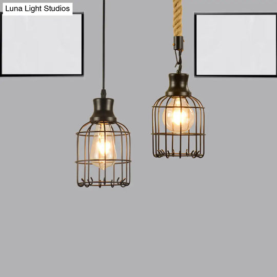 Industrial Metal Bird Cage Pendant Lamp - Black 1-Light Ceiling For Table / A