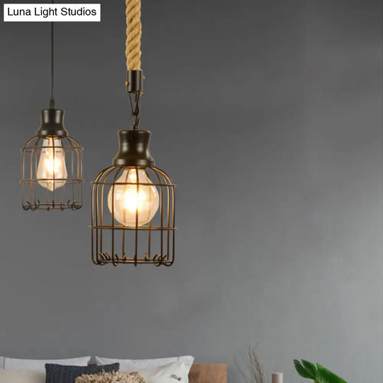 Industrial Metal Bird Cage Pendant Lamp - Black 1-Light Ceiling For Table