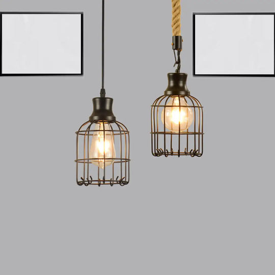 Industrial Black Metal Bird Cage Pendant Lamp - 1-Light Ceiling Light For Table / A