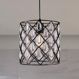 Industrial Black Metal Caged Pendant Lighting With Crystal Drop - Chandelier Lamp 1 /