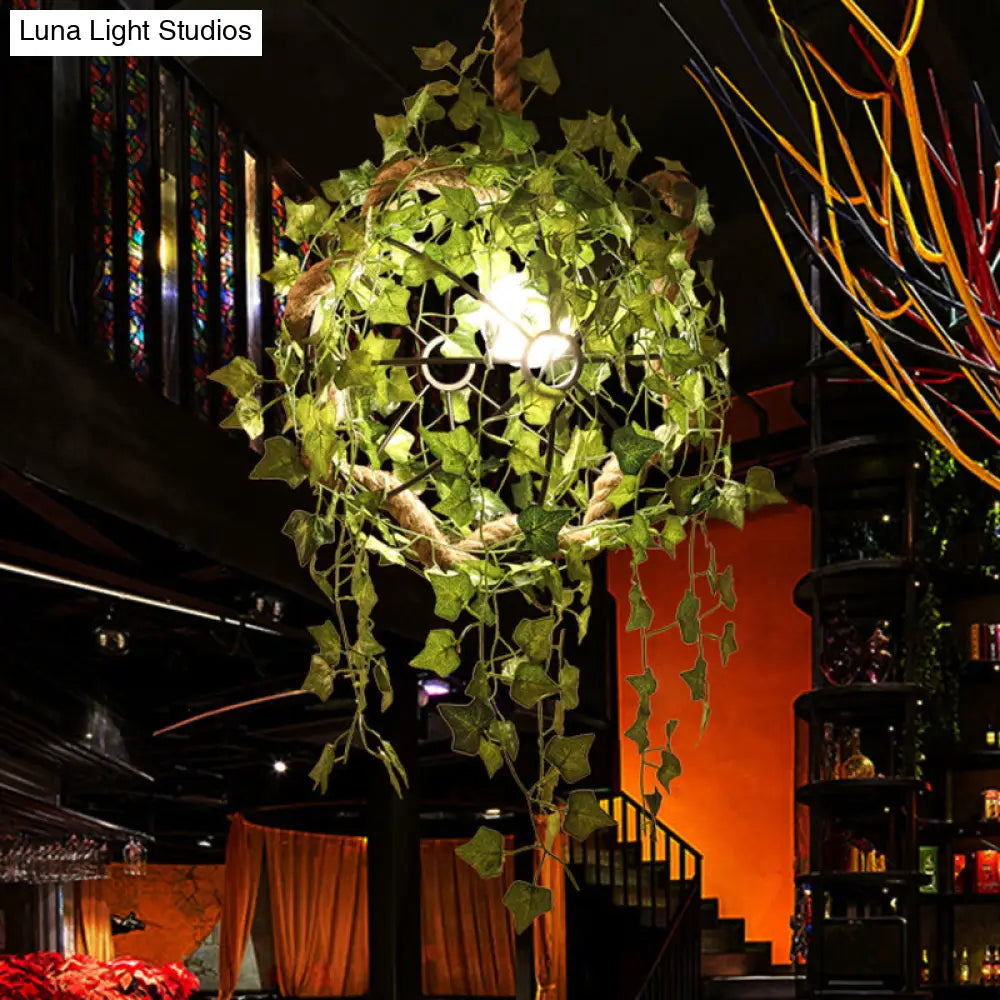 1 Head Industrial Ball Plant Ceiling Pendant - Black Metal Hanging Light Fixture For Restaurants