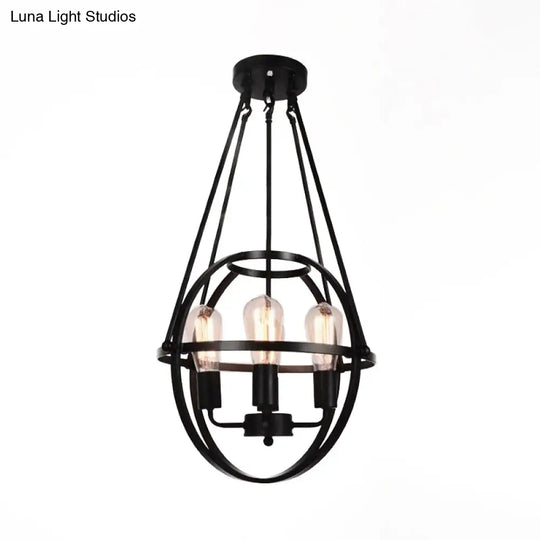 Industrial Black Metal Chandelier With 4 Heads And Cage Shade For Living Room Ceiling - Global