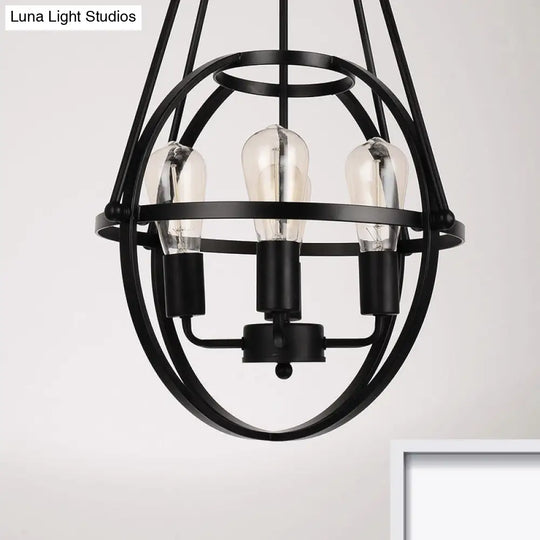 Industrial Black Metal Chandelier With 4 Heads And Cage Shade For Living Room Ceiling - Global