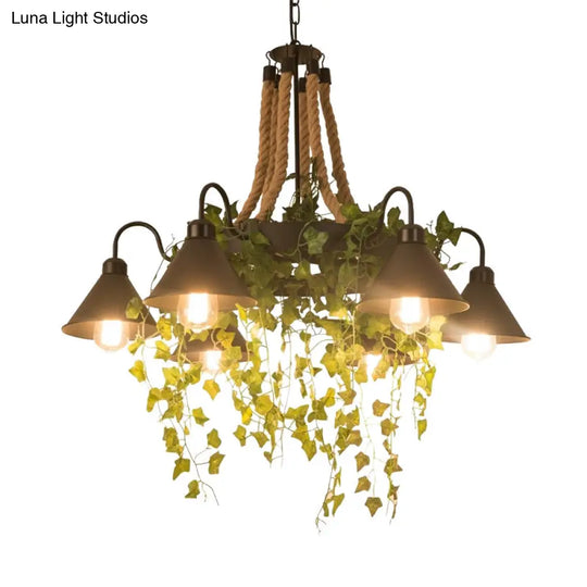 Industrial Black Metal Chandelier With Led Tapered Plant Suspension - 6/8 Heads Perfect For