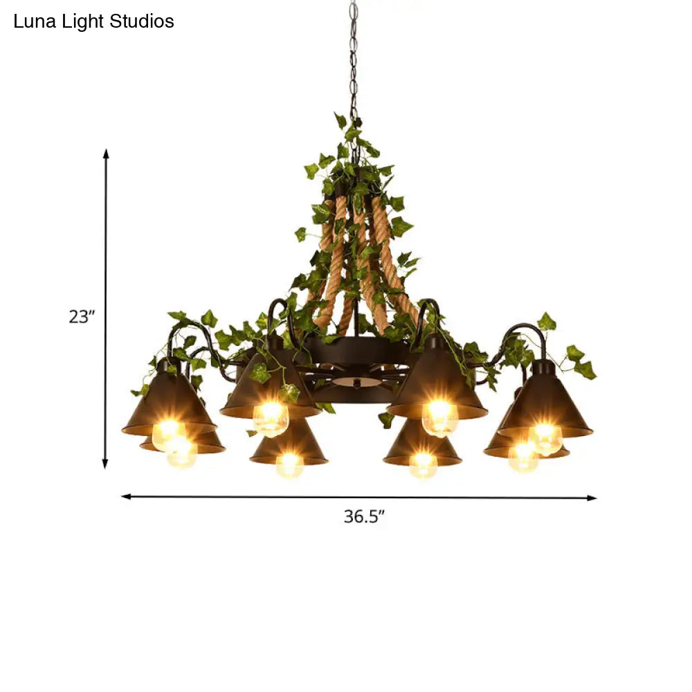 Industrial Metal Chandelier Pendant With Led Plant Suspension Black 6/8 Heads Ideal For Restaurants