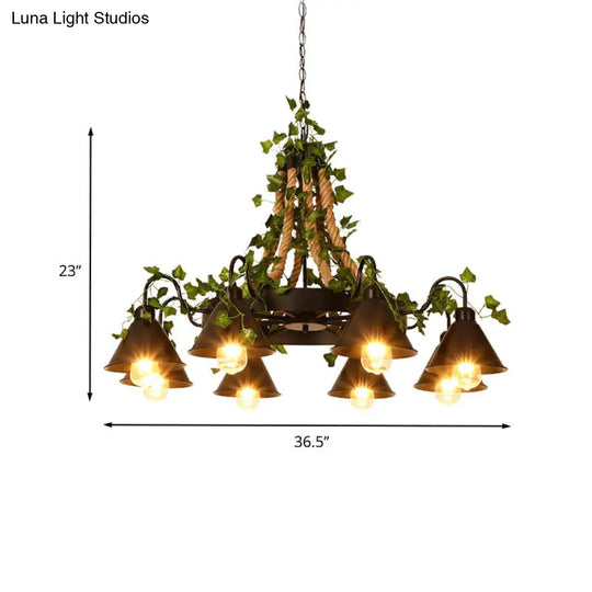 Industrial Metal Chandelier Pendant With Led Plant Suspension Black 6/8 Heads Ideal For Restaurants