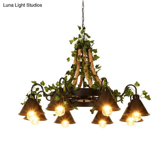 Industrial Black Metal Chandelier With Led Tapered Plant Suspension - 6/8 Heads Perfect For