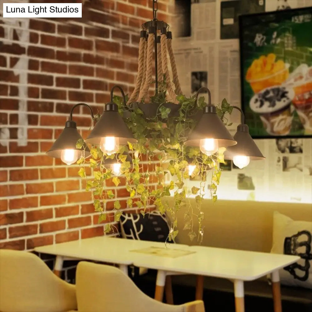 Industrial Metal Chandelier Pendant With Led Plant Suspension Black 6/8 Heads Ideal For Restaurants