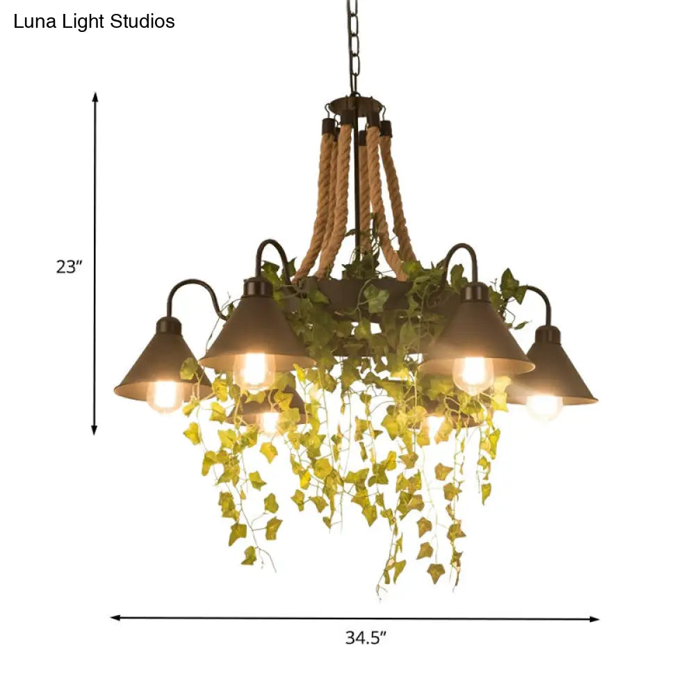 Industrial Metal Chandelier Pendant With Led Plant Suspension Black 6/8 Heads Ideal For Restaurants