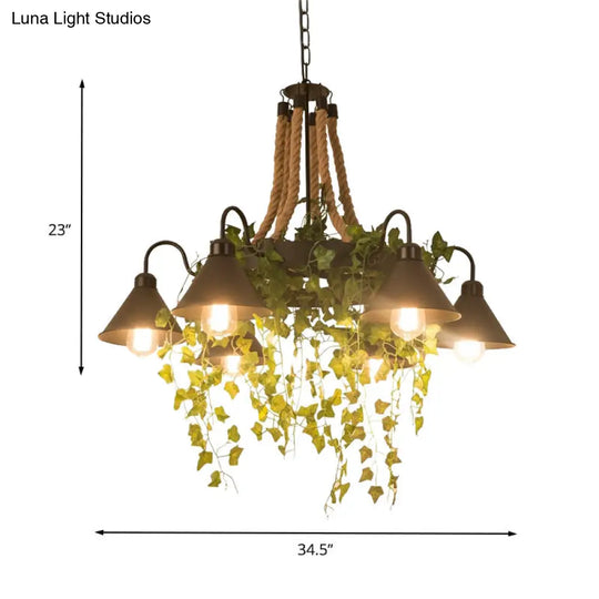 Industrial Metal Chandelier Pendant With Led Plant Suspension Black 6/8 Heads Ideal For Restaurants