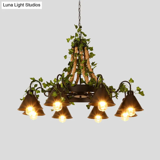 Industrial Black Metal Chandelier With Led Tapered Plant Suspension - 6/8 Heads Perfect For