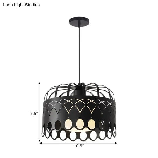 Industrial Metal Drum Pendant Light With Cage Shade For Dining Room
