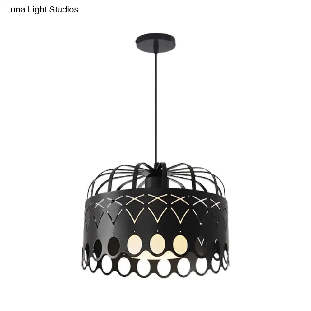 Industrial Metal Drum Pendant Light With Cage Shade For Dining Room