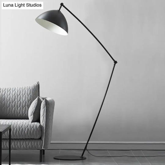 Industrial Black Metal Floor Lamp With Swing Arm - 1-Head Bowl Design