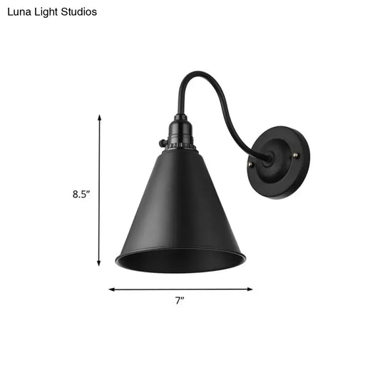 Industrial Black Metal Gooseneck Wall Sconce Light With Conical Shade - Perfect For Dining Room