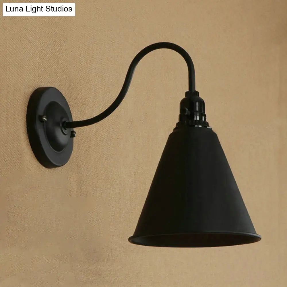 Industrial Black Metal Gooseneck Wall Sconce Light With Conical Shade - Perfect For Dining Room