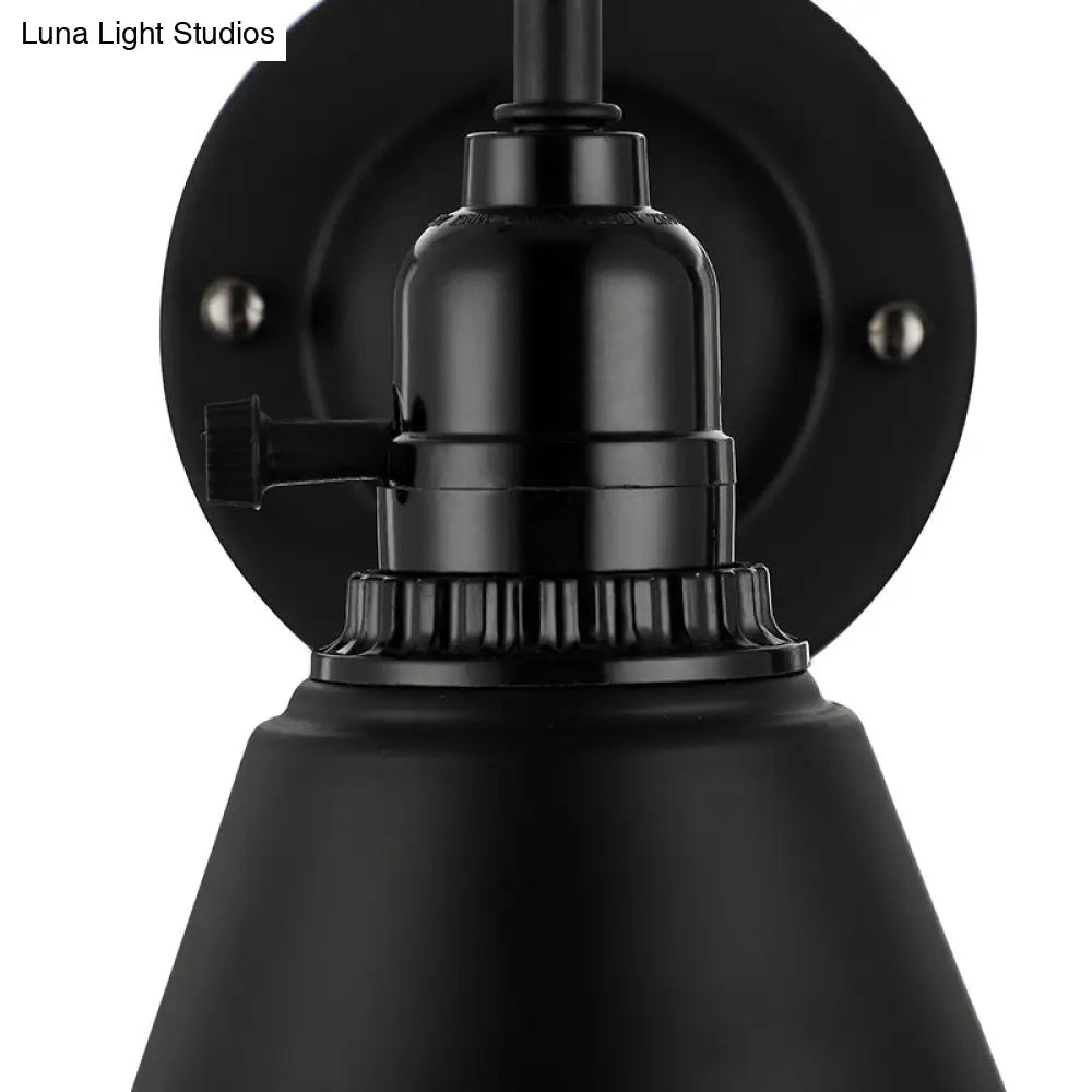 Industrial Black Metal Gooseneck Wall Sconce Light With Conical Shade - Perfect For Dining Room