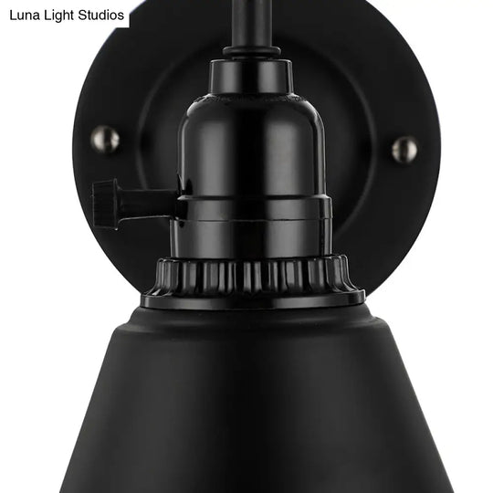 Industrial Black Metal Gooseneck Wall Sconce Light With Conical Shade - Perfect For Dining Room