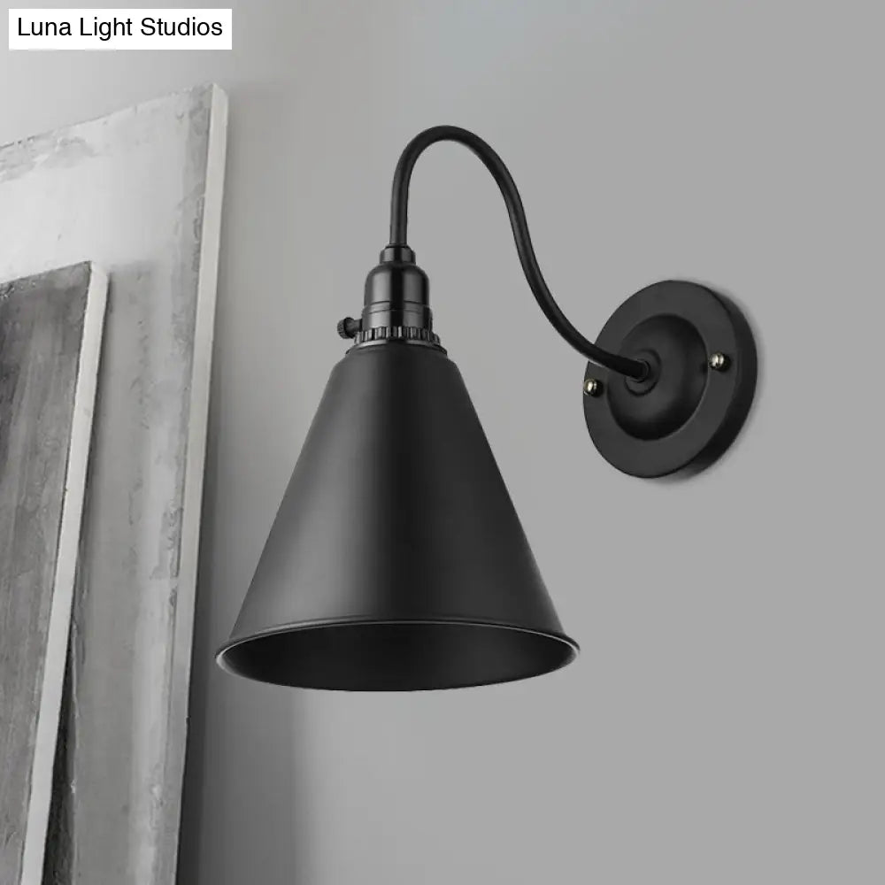 Industrial Black Metal Gooseneck Wall Sconce Light With Conical Shade - Perfect For Dining Room