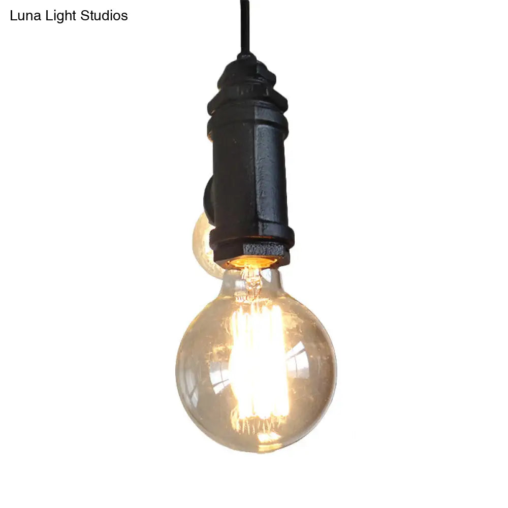 Industrial Black Metal Chandelier Light: Stylish 2-Light Exposed Hanging Lamp For Living Room