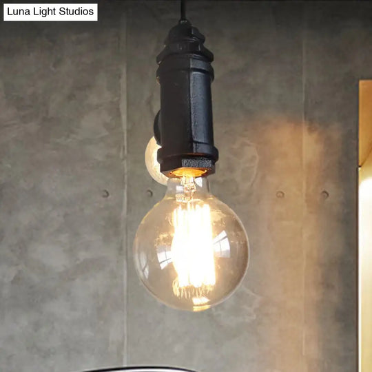 Industrial Black Metal Chandelier Light: Stylish 2-Light Exposed Hanging Lamp For Living Room