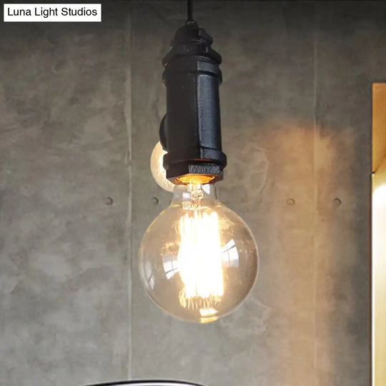 Industrial Black Metal Hanging Chandelier With 2 Exposed Lights - Stylish Living Room Lamp