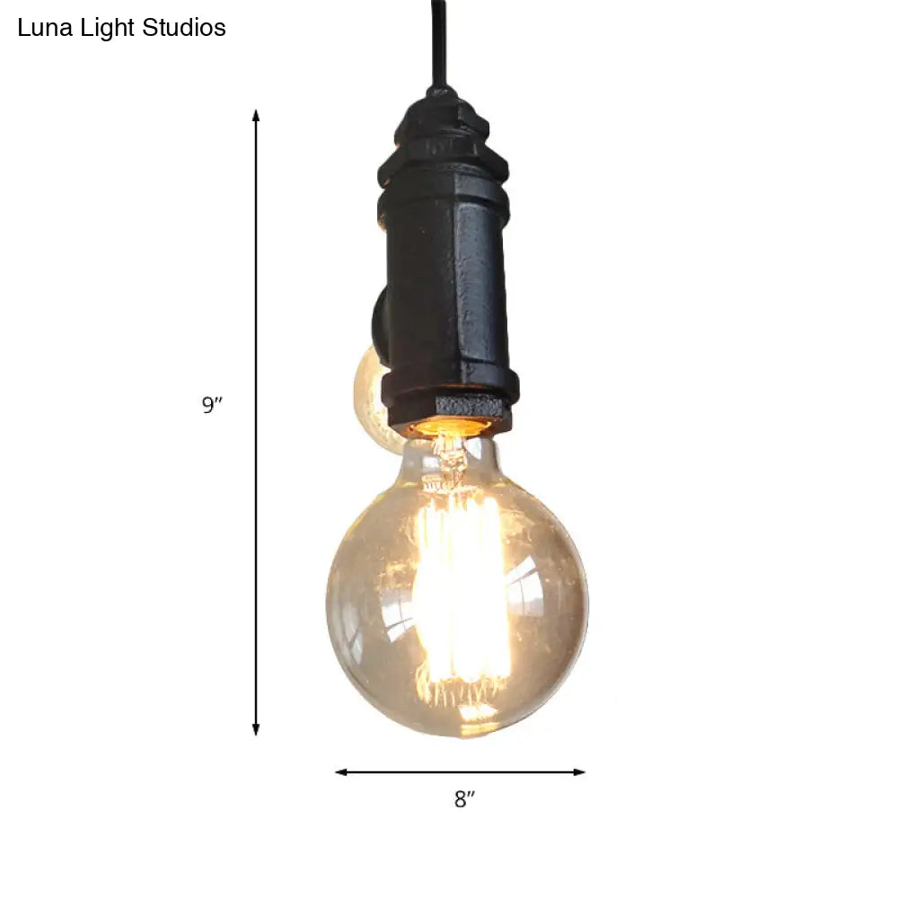 Industrial Black Metal Chandelier Light: Stylish 2-Light Exposed Hanging Lamp For Living Room