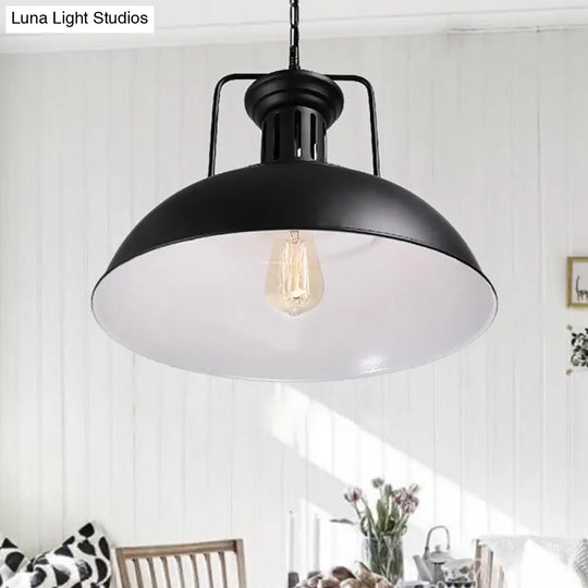 Black Metal Industrial Hanging Pendant Light - Bowl Shade 1 Head Plug-In Suspension With Vented