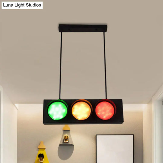 Industrial Black Metal Island Light Traffic Pendant For Living Room - 6