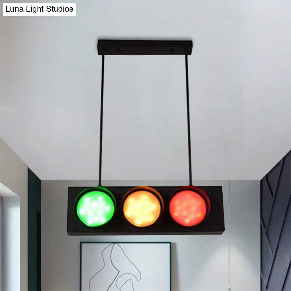 Industrial Black Metal Island Light Traffic Pendant For Living Room - 6