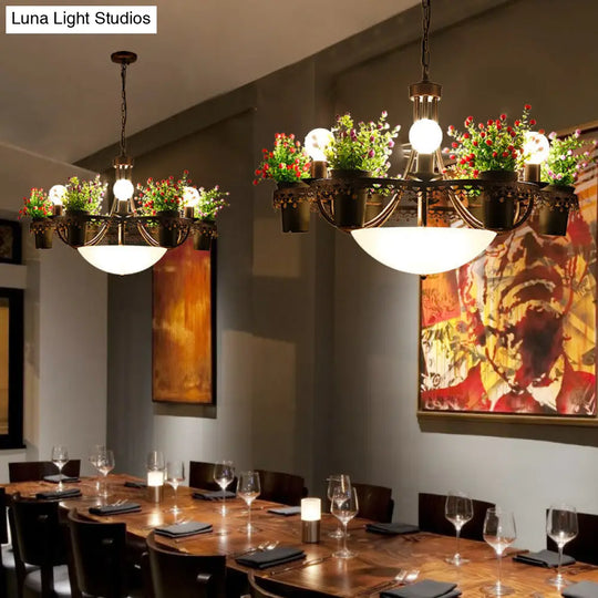 Industrial Black Metal Led Flower Pendant Light - 9 Lights Chandelier For Restaurant