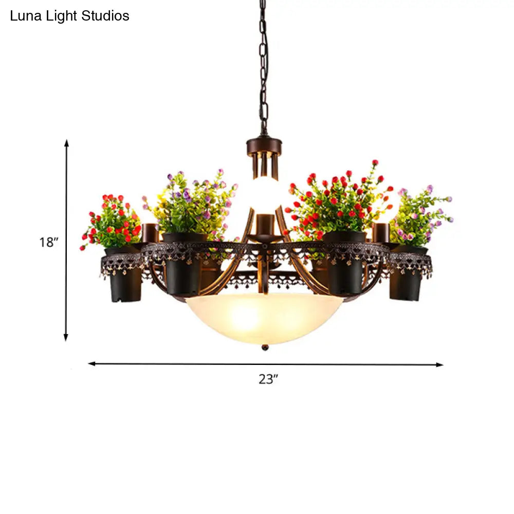 Industrial Black Metal Led Flower Pendant Light - 9 Lights Chandelier For Restaurant