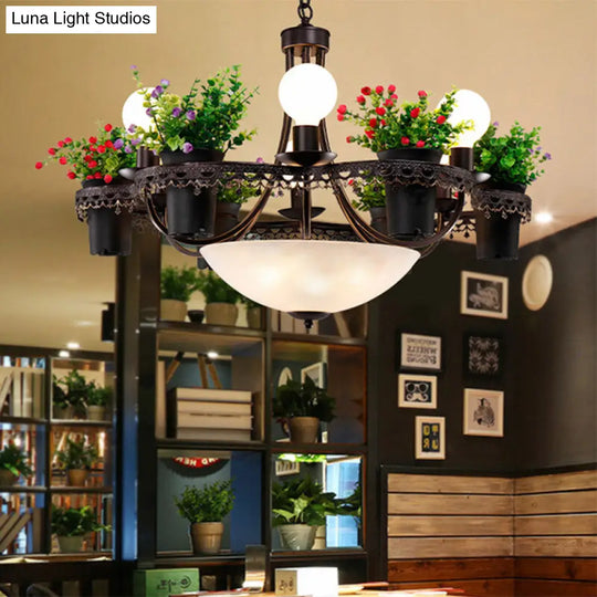 Industrial Black Metal Led Flower Pendant Light With 9 Lights - Perfect For Restaurants