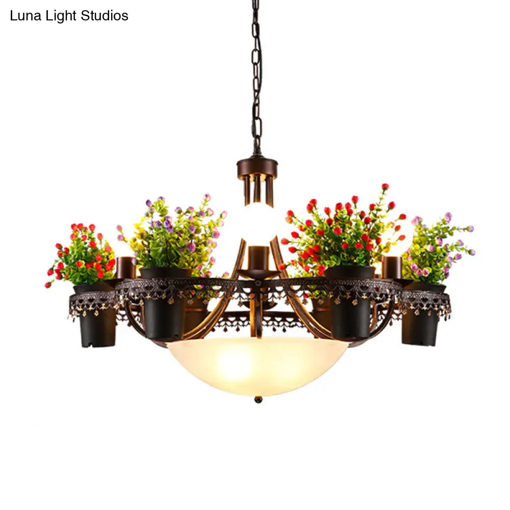 Industrial Black Metal Led Flower Pendant Light - 9 Lights Chandelier For Restaurant