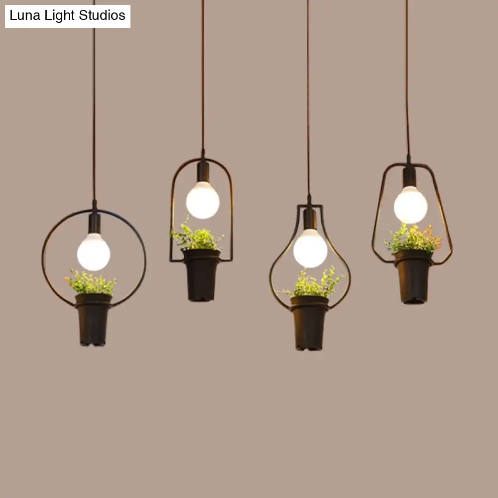 Industrial Black Metal Led Plant Cluster Pendant Light Fixture For Kitchen Ceiling