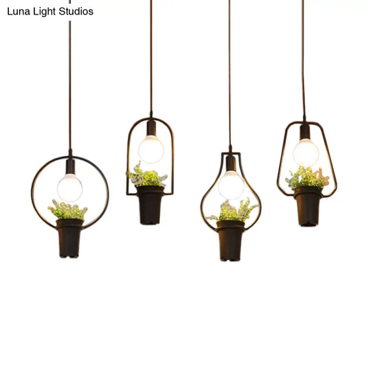 Industrial Black Metal Led Plant Cluster Pendant Light Fixture For Kitchen Ceiling