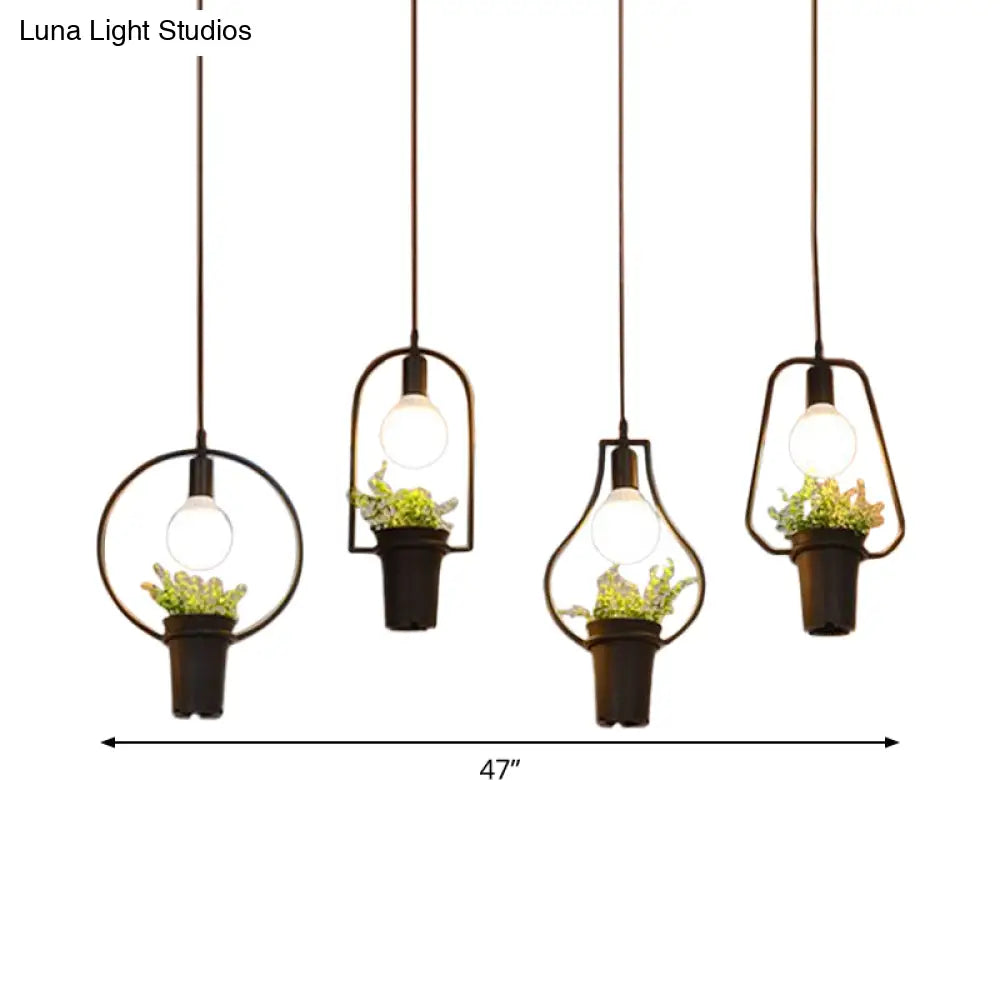 Industrial Black Metal Led Plant Cluster Pendant Light Fixture For Kitchen Ceiling