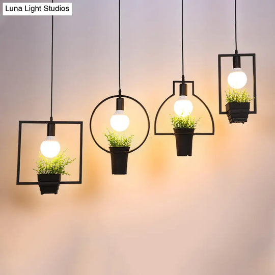 Industrial Black Metal Led Geometric Cluster Pendant For Kitchen Ceiling - 4 Lights